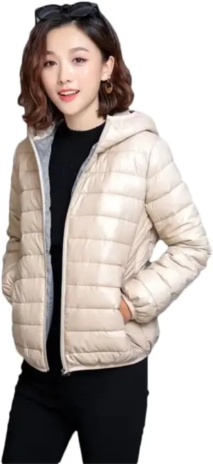 Women Short Cotton-Padded Jacket Down Cotton Coat Light Thin Quilted Lattice Parkas Tops Coats Creamy-white 3XL