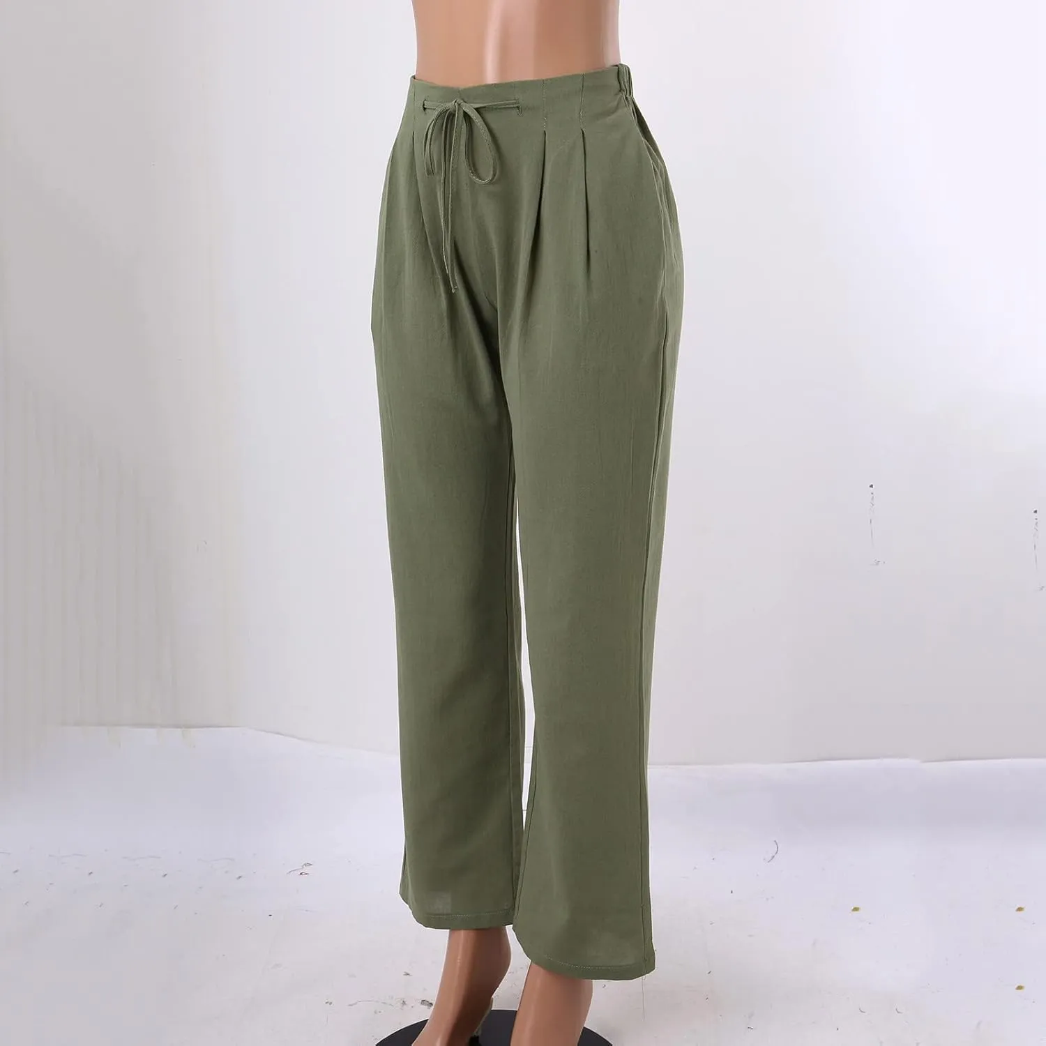 Women Solid Straight Solid Elastic Pants Long Drawstring Linen Women Waist Cotton Casual Womens Plus Size Workout Pants