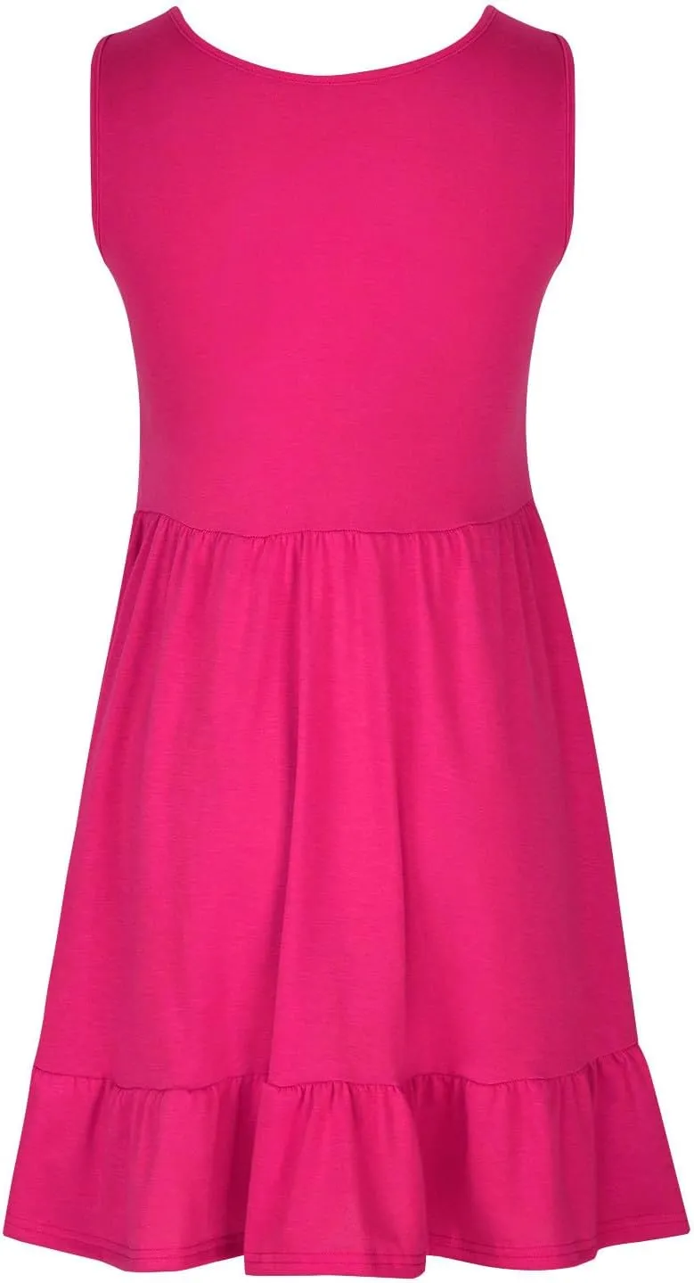 Women Summer Sundress Boho Sleeveless Knee Length Tank Dresses Pleated Ruffle Flowy A Line Swing Dress with Pockets
