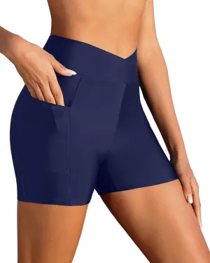 Women Swim Shorts - 4" High Waisted Swimsuit Bottoms Tummy Control 2025 Boy Shorts with Pocket