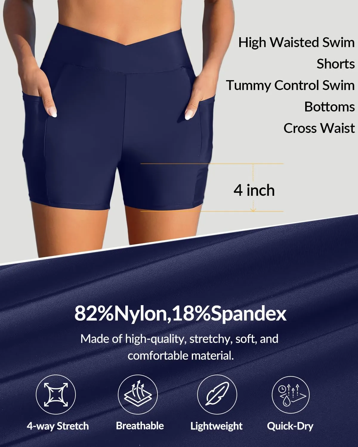 Women Swim Shorts - 4" High Waisted Swimsuit Bottoms Tummy Control 2025 Boy Shorts with Pocket