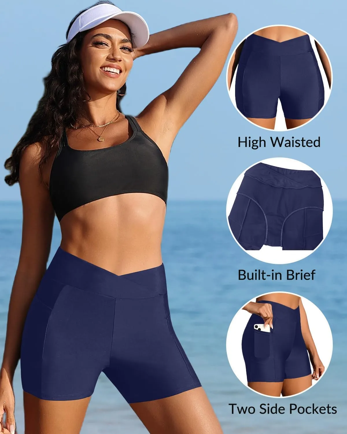 Women Swim Shorts - 4" High Waisted Swimsuit Bottoms Tummy Control 2025 Boy Shorts with Pocket