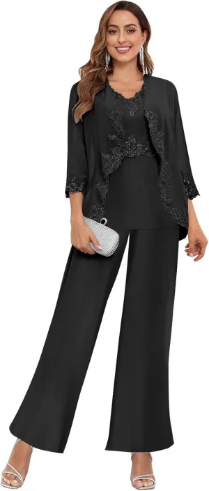 Women's 3PC Mother of The Bride Pants Suits for Wedding Elegant Sets Wedding Formal Outfit