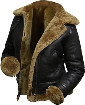 Womens B3 Shearling Bomber Jacket Raf Aviator Pilot Genuine Sheepskin Brown Leather Jacket Removable Hoodie