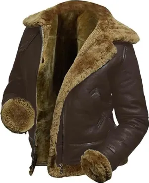 Womens B3 Shearling Bomber Jacket Raf Aviator Pilot Genuine Sheepskin Brown Leather Jacket Removable Hoodie