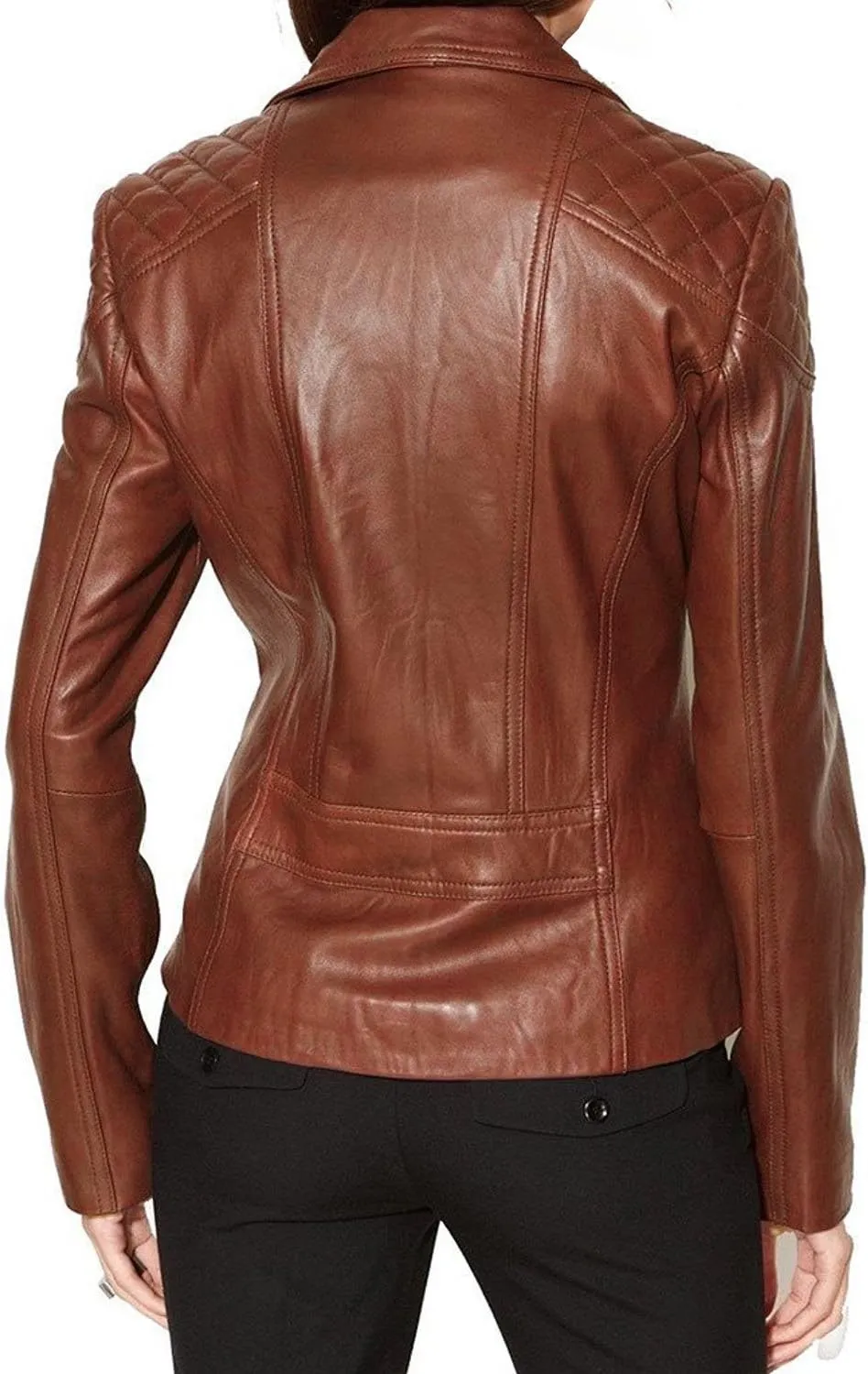 Womens Bambert Lambskin Genuine Leather Jacket, Biker Jacket