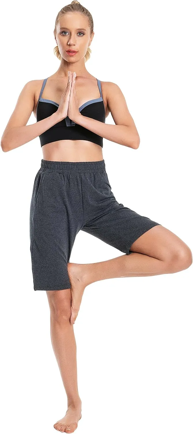 Women's Bermuda Shorts Long Cotton Sweat Knit Shorts with Pockets Lounge Athletic Workout Gym Knee Length