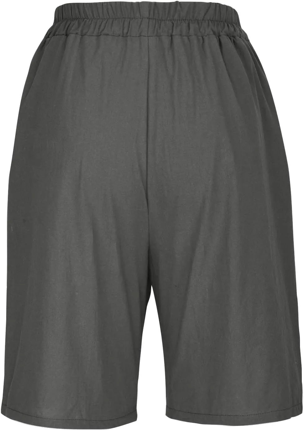 Womens Bermuda Shorts Summer Linen Knee Length Wide Leg Shorts Baggy Comfy High Waist Solid Short Pants with Pockets