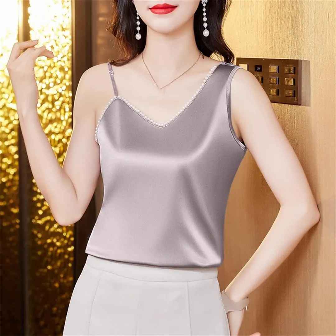 Women's Camisole Vest Spring and Summer Irregular Satin Sleeveless top
