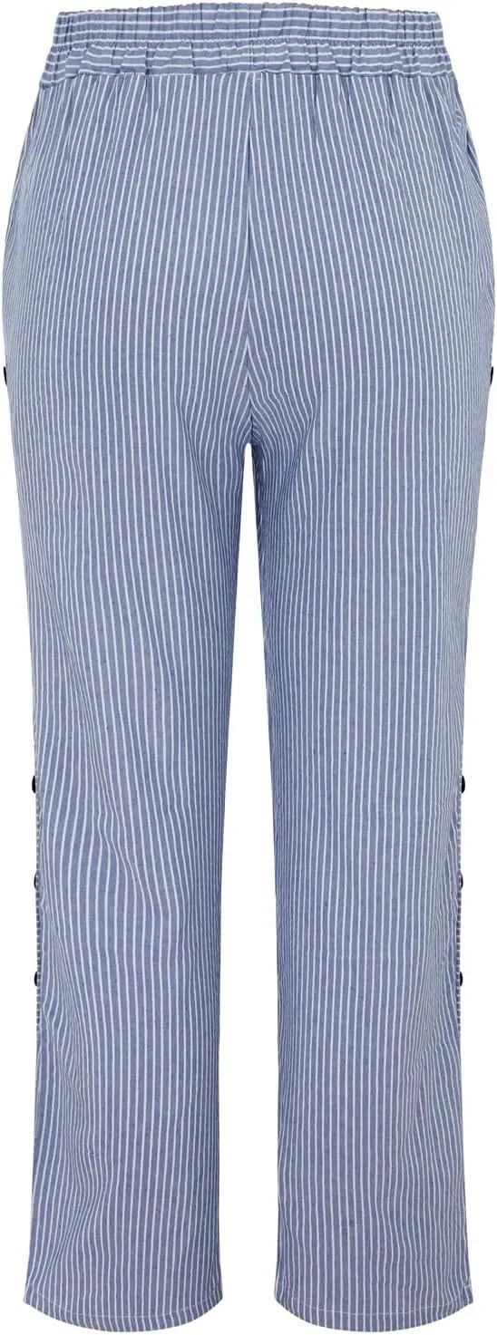 Womens Capris with Pockets Women'sCotton and Linen Striped Elastic Waistband High Waistband Wide Leg Palazzo