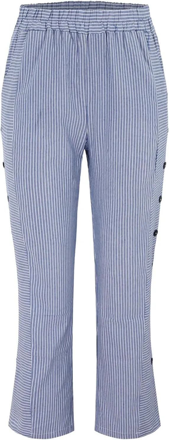 Womens Capris with Pockets Women'sCotton and Linen Striped Elastic Waistband High Waistband Wide Leg Palazzo
