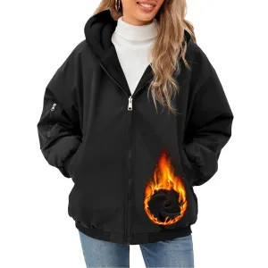 Women's Casual Full Zip Up Fleece Winter Jacket Hoodie Reversible Long Sleeve Casual Sweatshirt Coat With Pockets  Lined Hoodie