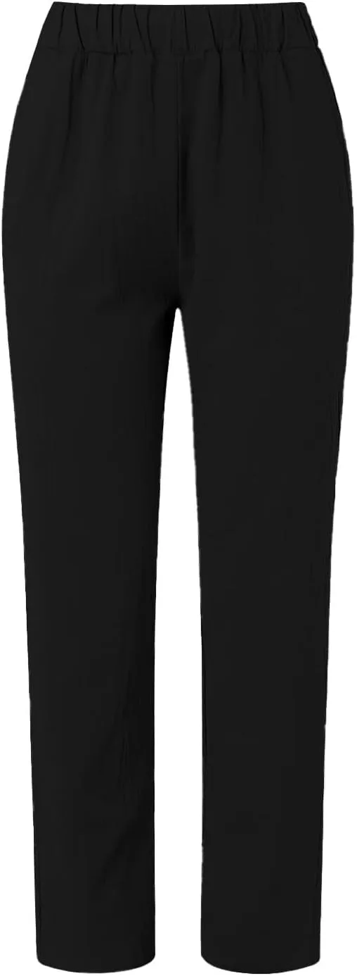 Women's Casual Pants Side Button Lightweight Straight Leg Drawstring Elastic Waist Pants Baggy Trousers with Pockets