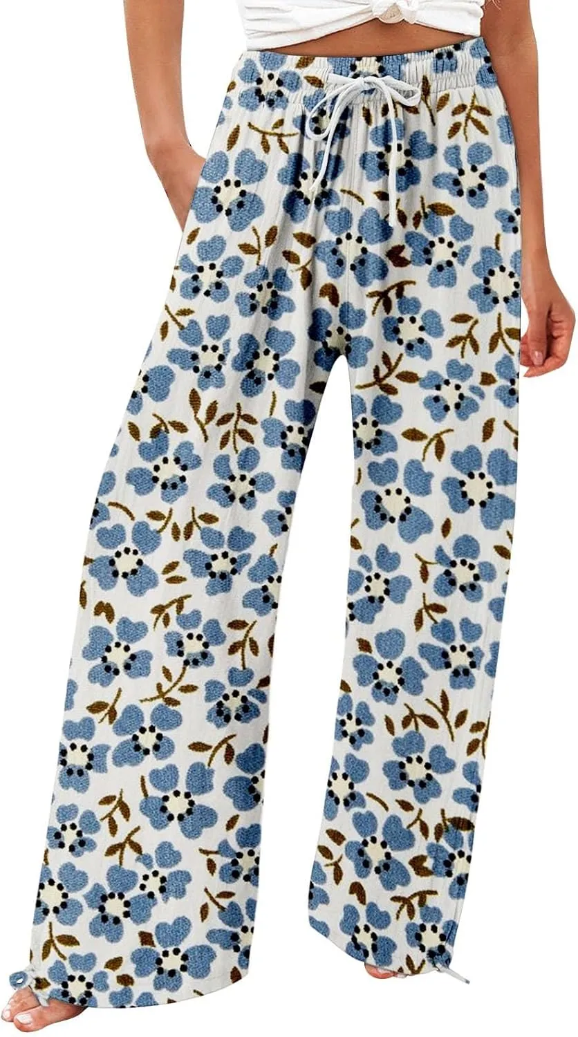 Womens Casual Wide Leg Pants Womens Cotton Casual Loose Pants Comfy Work Pants with Trousers with Pocket for Women