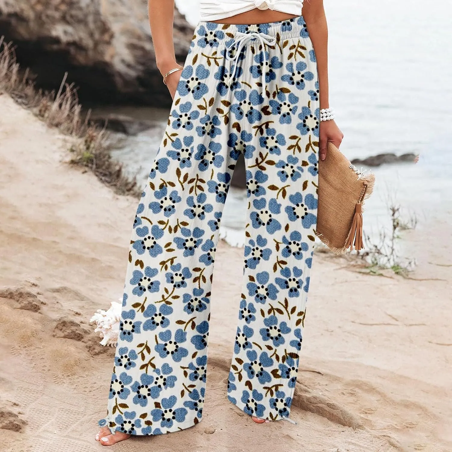 Womens Casual Wide Leg Pants Womens Cotton Casual Loose Pants Comfy Work Pants with Trousers with Pocket for Women