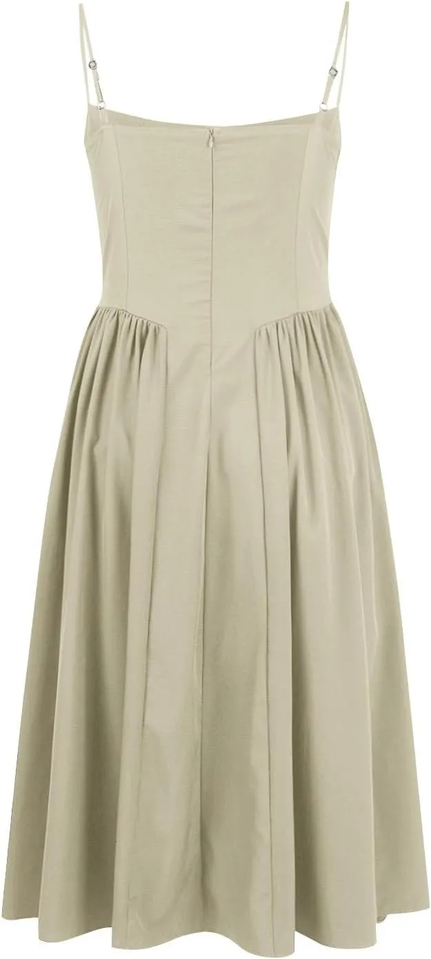 Womens Corset Dress Elegant Spaghetti Strap Bustier Midi Dresses Flowy Pleated Hem Low Cut Prom Skirts with Pockets