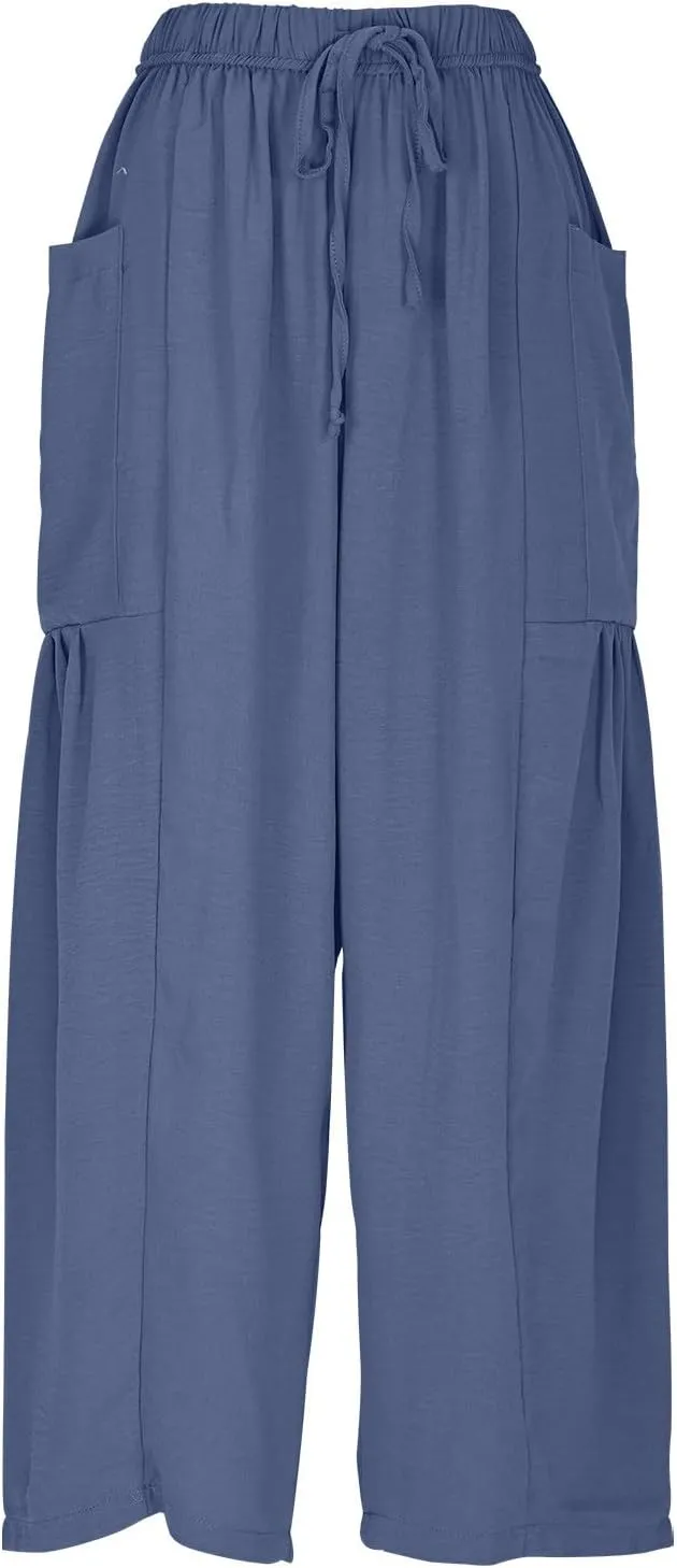Women's Cotton Linen Harem Pants Loose Drawstring Lantern Pant Summer Business Casual Trousers Loose Travel Outfits