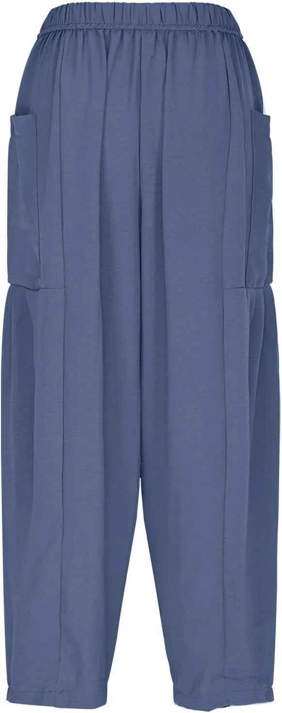 Women's Cotton Linen Harem Pants Loose Drawstring Lantern Pant Summer Business Casual Trousers Loose Travel Outfits