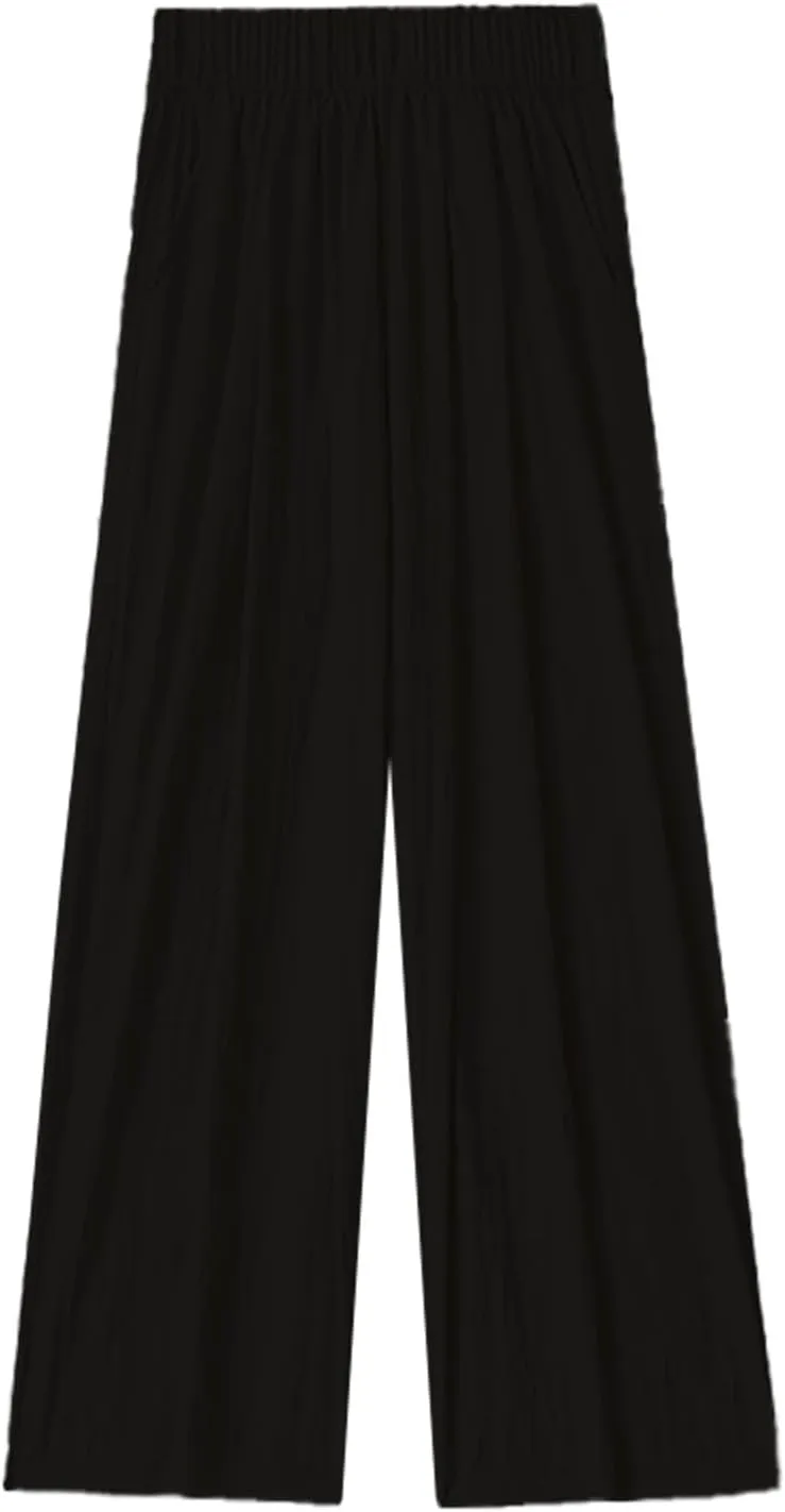 Womens Cotton Linen Palazzo Pants Elastic Waist Casual Wide Leg Trousers High Waist Wide Leg Straight