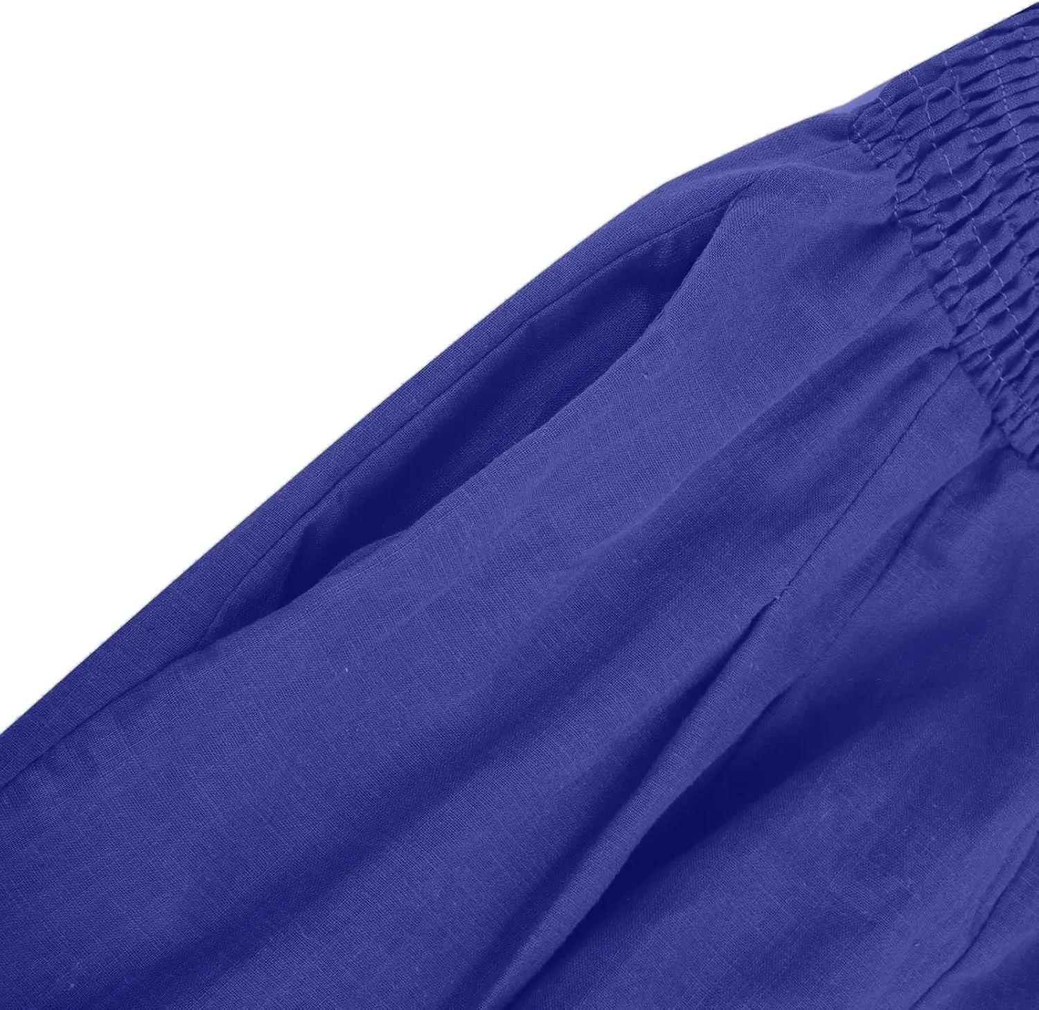 Women's Cotton Linen Palazzo Pants Loose Elastic Waist Trousers Solid Pleated Baggy Slacks Summer Vacation Outfits