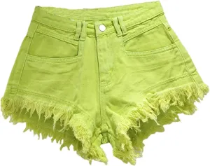 Women's Denim Shorts Jeans High-Waisted Tassel Design A-Line Wide-Leg Hot Pants Shorts
