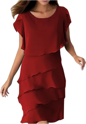 Women's Dresses Fashion Layered Ruffle Wedding Guest Dress Plus Size Round Neck 2025 Trendy Summer Dresses M-5XL