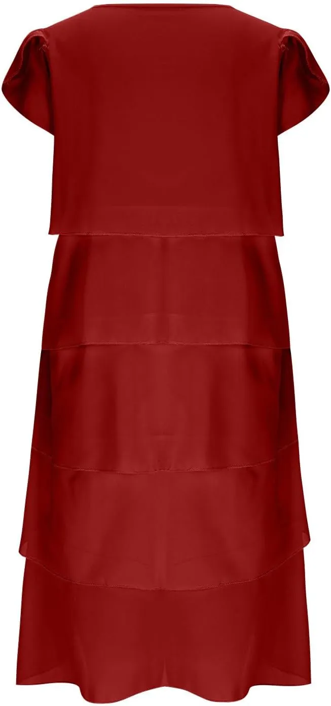 Women's Dresses Fashion Layered Ruffle Wedding Guest Dress Plus Size Round Neck 2025 Trendy Summer Dresses M-5XL