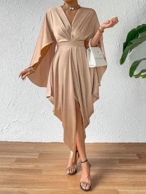 Women's Dresses Solid Cloak Sleeve Asymmetrical Hem Dress Dress for Women(Large)