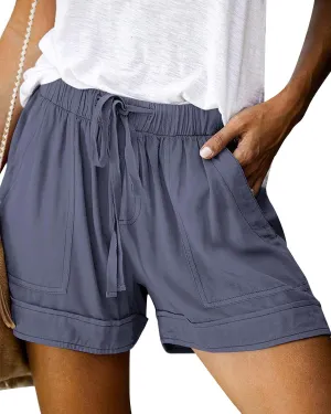 Womens Elastic Waist Drawstring Shorts Summer Lightweight Beach Shorts Comfy Casual Short Pants with Pockets