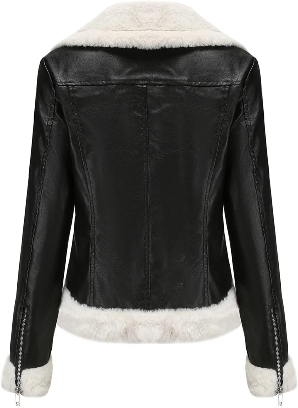 Women's Faux Shearing Moto Jacket Thick Fleece Lined Parka Winter Coat Lapel Sherpa Motorcycle Biker Leather Jacket