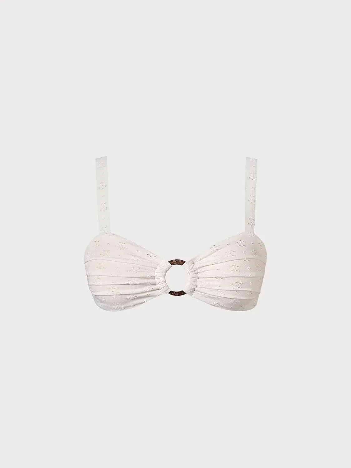 Women's Floral Ruched Floral Cutout Smocked Ring Bathing Bikini Top