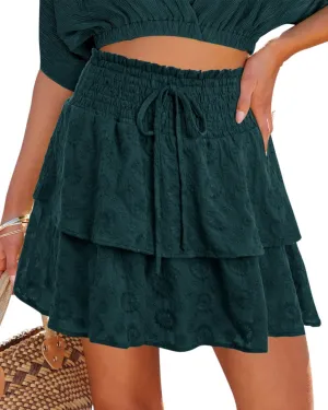 Womens Flowy Shorts Casual Boho Ruffle Tiered Mini Skirts Crochet Lace High Waist Cute Cotton Butterfly Skorts Summer Trendy