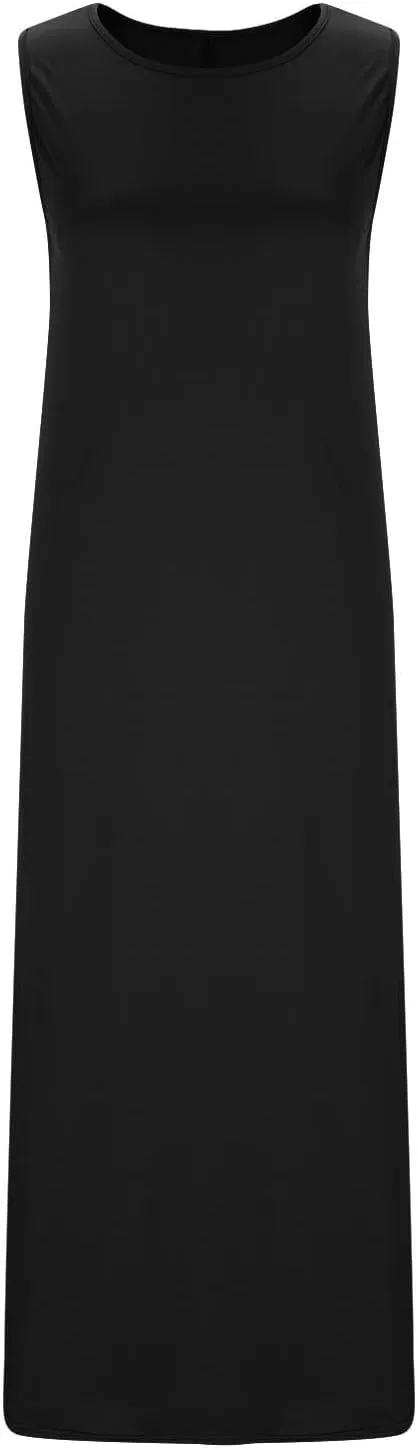 Women's Flowy Summer Dresses 2025 Crew Neck Sleeveless Casual Loose Sundress Basic Beach Tank Maxi Dress with Pockets