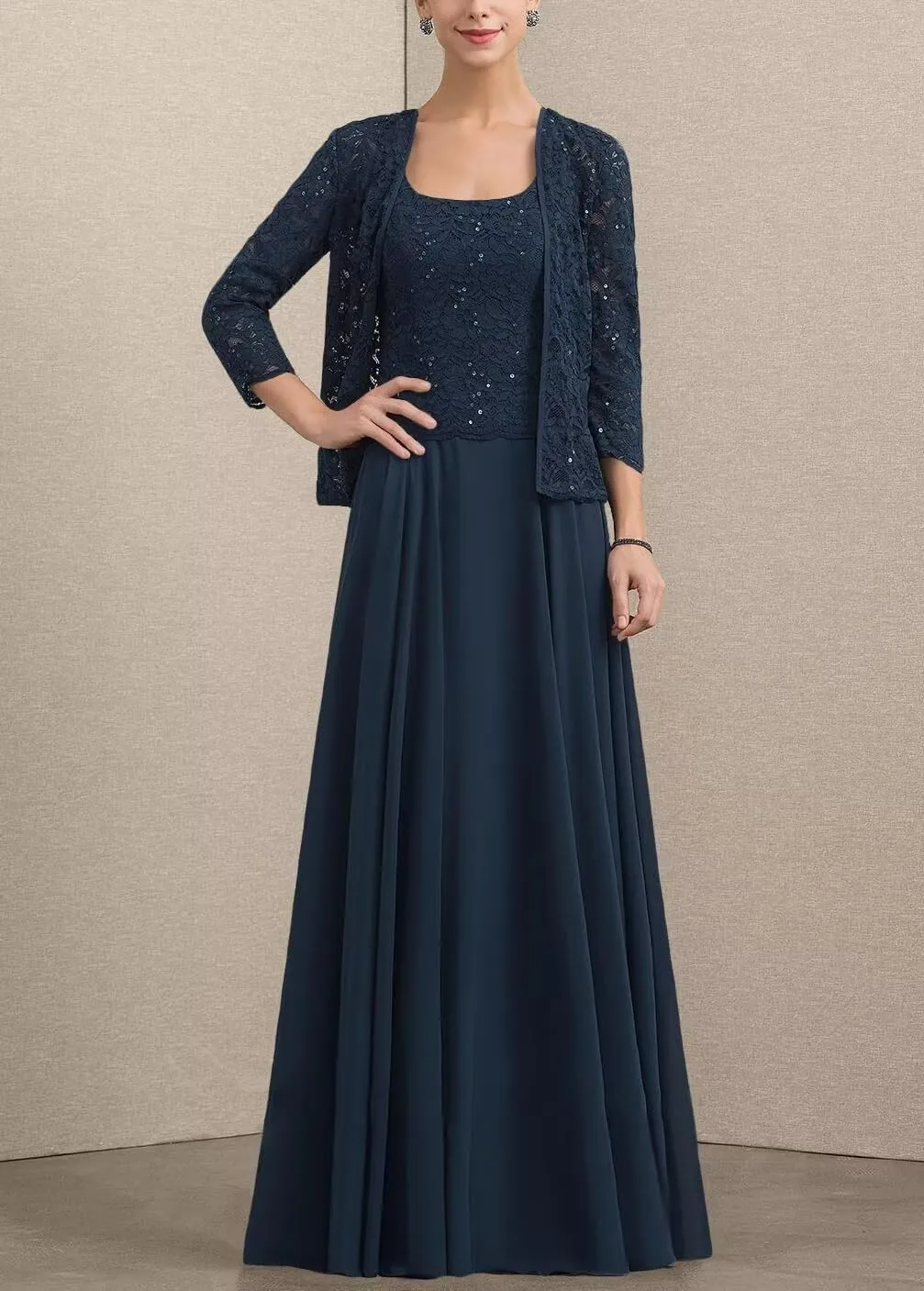Women's Formal Dresses with Lace Jackets 2025 Chiffon 2 Pieces Mother of The Bride Dress