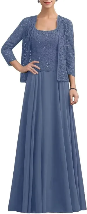 Women's Formal Dresses with Lace Jackets 2025 Chiffon 2 Pieces Mother of The Bride Dress