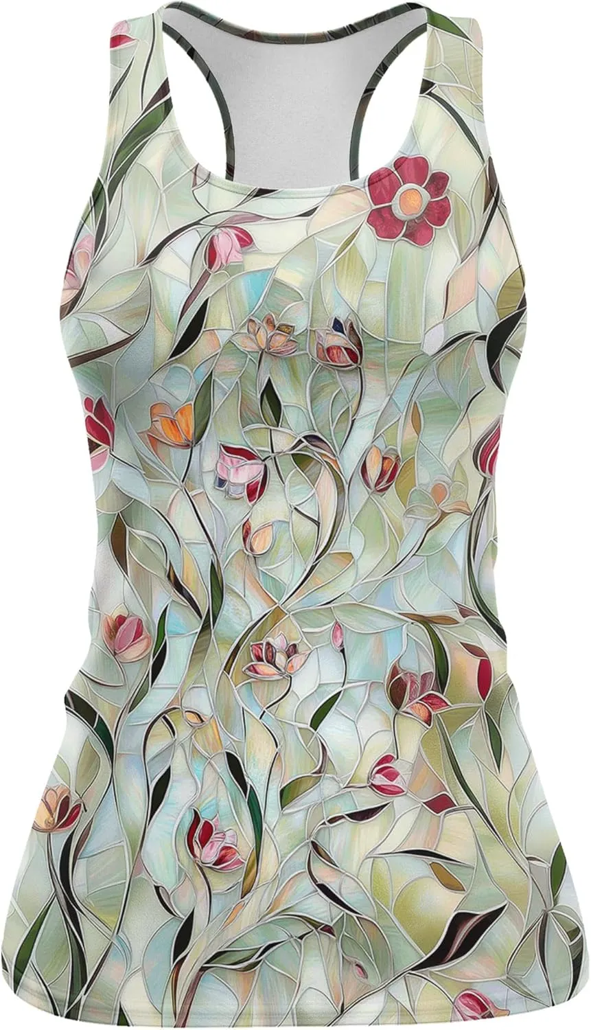 Womens Graphic Tank Tops Racerback Sleeveless Summer Hummingbird Print Top