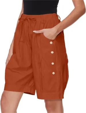 Women's High Waist Bermuda Shorts Loose Drawstring Capri Pants with Pockets Wide Leg Summer Shorts