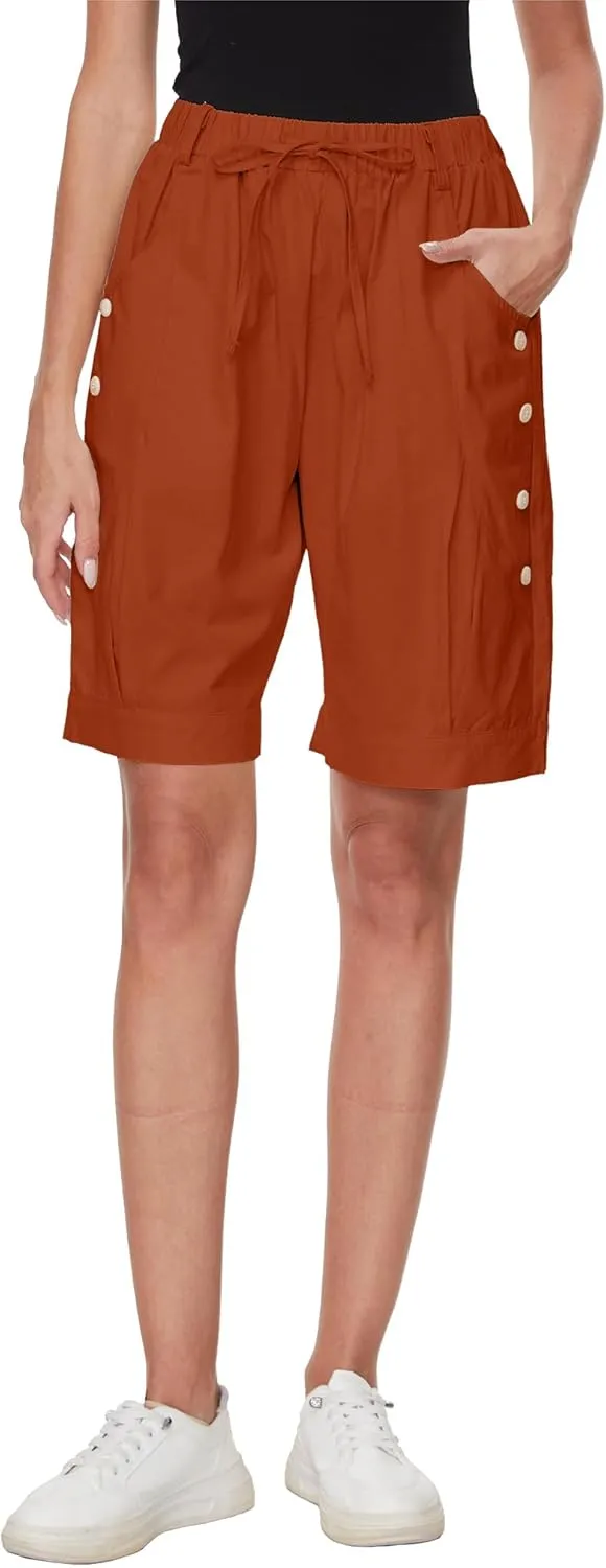 Women's High Waist Bermuda Shorts Loose Drawstring Capri Pants with Pockets Wide Leg Summer Shorts