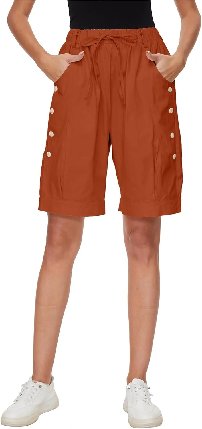 Women's High Waist Bermuda Shorts Loose Drawstring Capri Pants with Pockets Wide Leg Summer Shorts