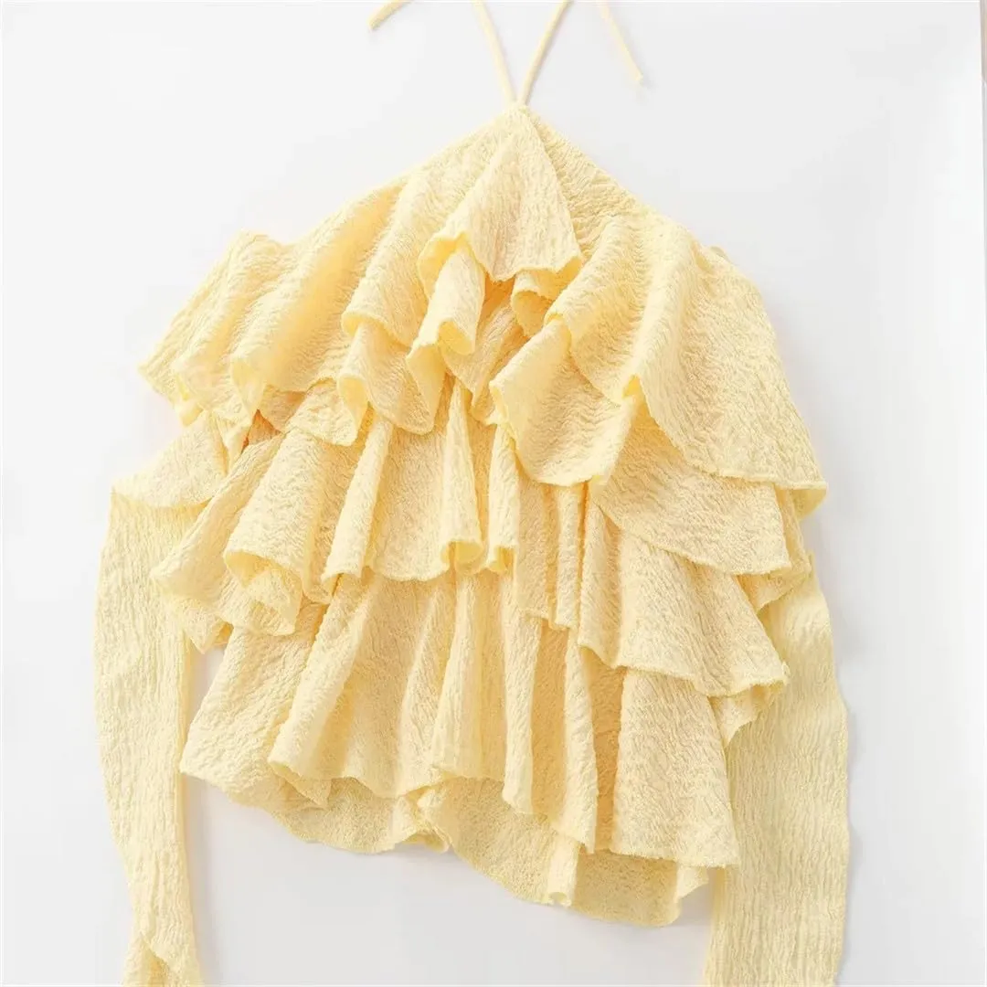 Women's Layered Decoration Hanging Neck Collar Vest, Camisole Short Top