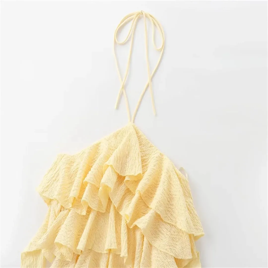 Women's Layered Decoration Hanging Neck Collar Vest, Camisole Short Top