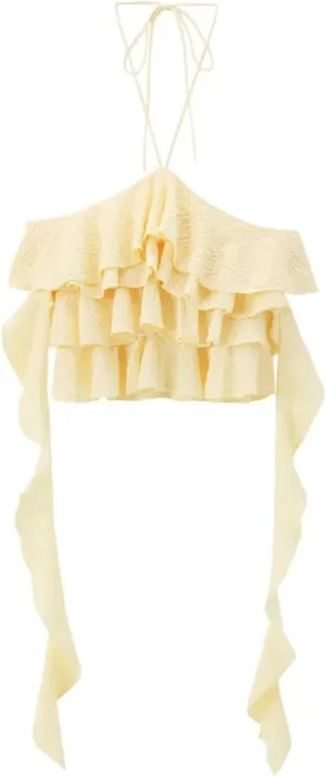 Women's Layered Decoration Hanging Neck Collar Vest, Camisole Short Top