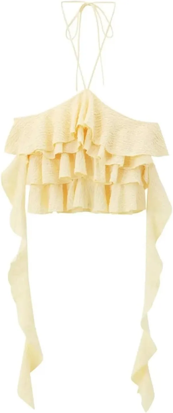 Women's Layered Decoration Hanging Neck Collar Vest, Camisole Short Top