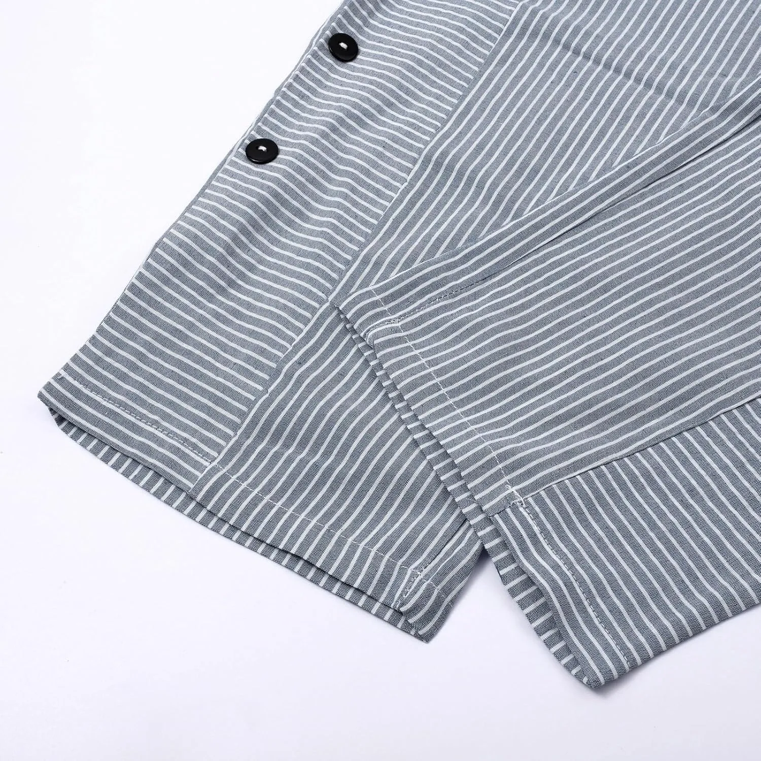 Women's Linen Casual Pants Striped Side Button Elastic Waist Trendy Pants Straight Leg Baggy Trousers with Pockets