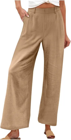 Womens Linen Palazzo Pants 2025 Summer Casual Loose Wide Leg Pants High Waist Flowy Fit Trousers Beach Travel Outfits