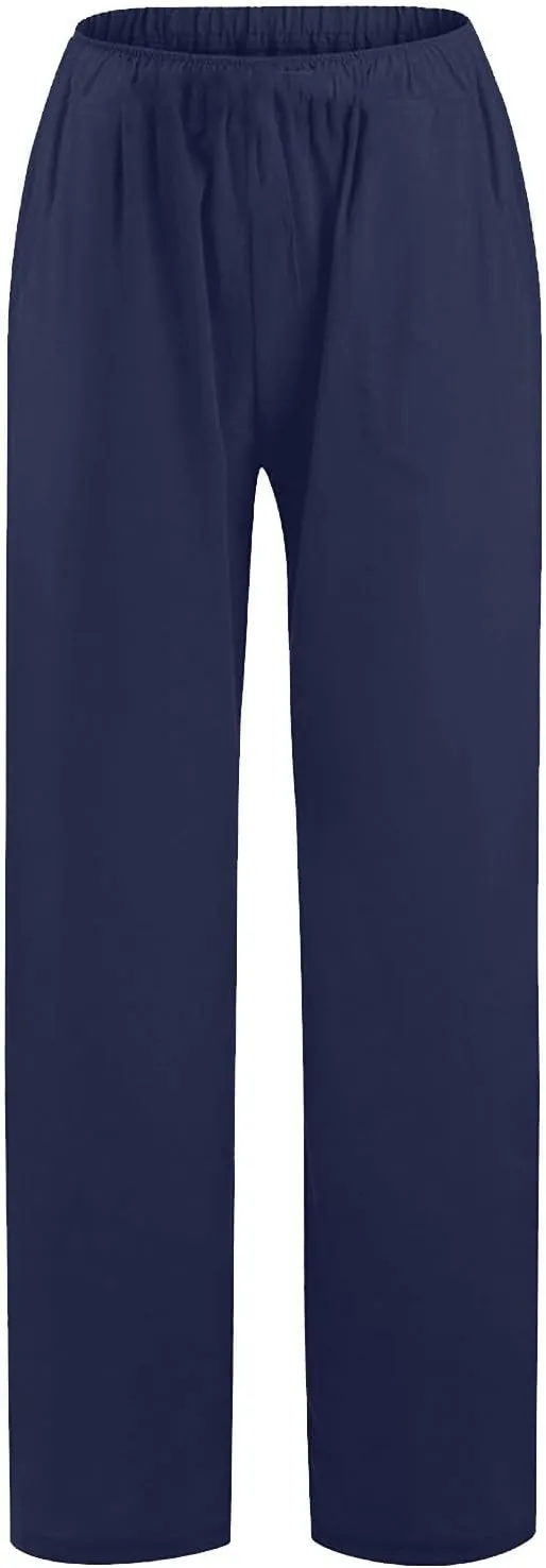 Womens Linen Pants Casual Beach Vacation Clothes Trendy Wide Leg Pants Woman Flowy Palazzo Trousers Pants