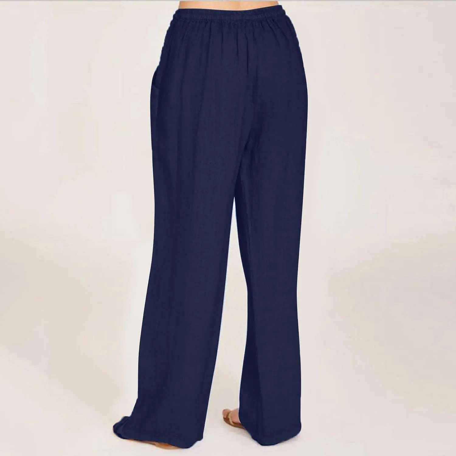 Womens Linen Pants Casual Beach Vacation Clothes Trendy Wide Leg Pants Woman Flowy Palazzo Trousers Pants