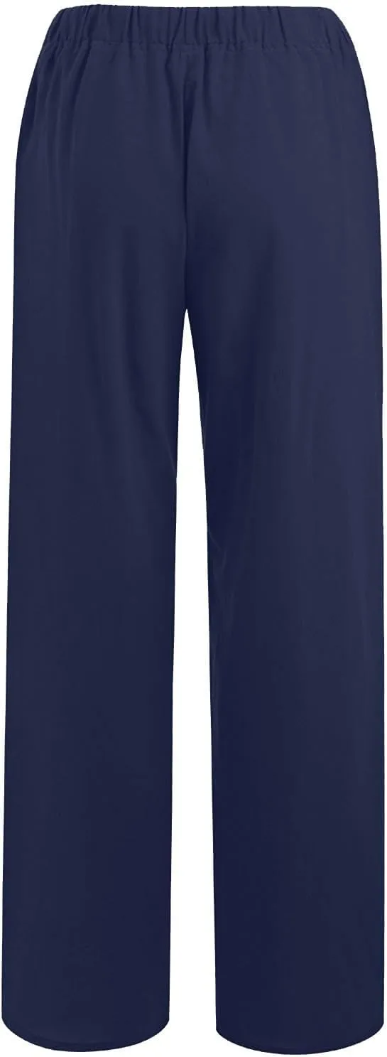 Womens Linen Pants Casual Beach Vacation Clothes Trendy Wide Leg Pants Woman Flowy Palazzo Trousers Pants
