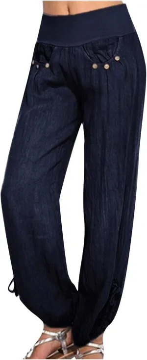 Women's Palazzo Pants, Women High Waist Casual Wide Leg Long Palazzo Pants Trousers Regular Size