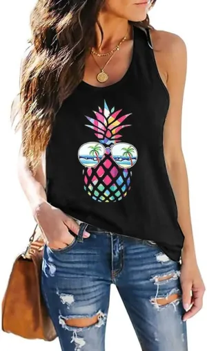 Women's Patriotic American Flag Soft Jersey Sleeveless Loose Tank Top